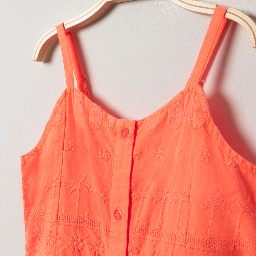 Robe à fines bretelles ajustables et motifs brodés all-over pour fille 