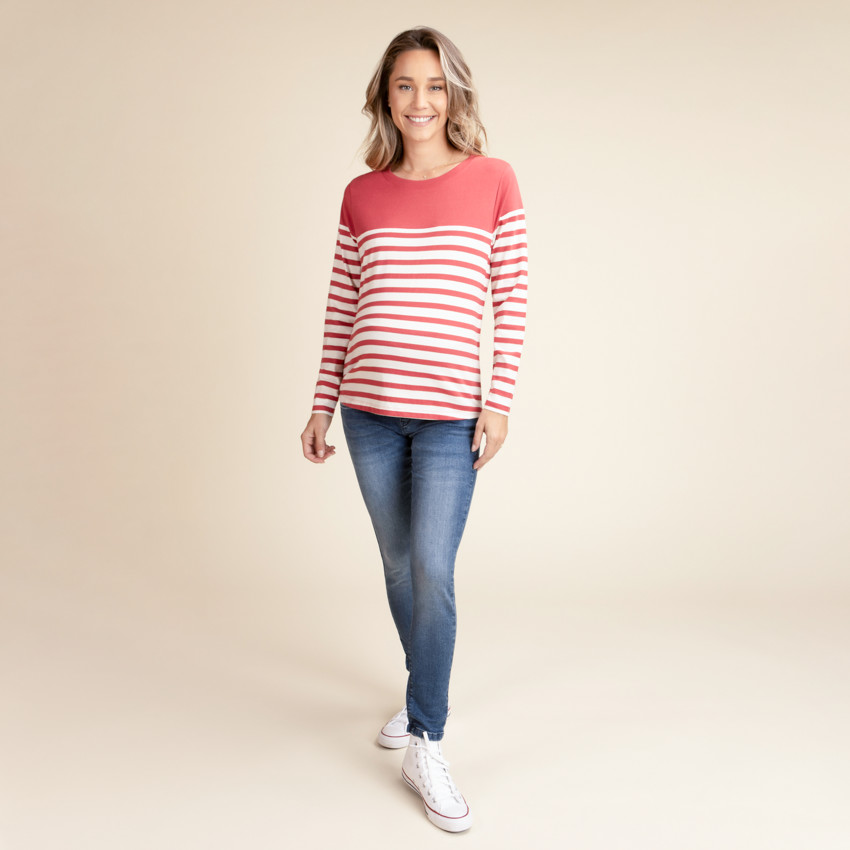 Camiseta de lactancia de manga larga estilo marinero 