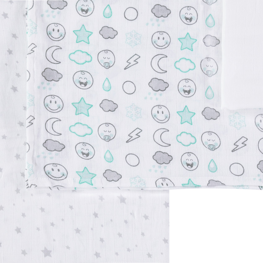 Juego de 3 muselinas de Tetra con motivo Smiley Boy 