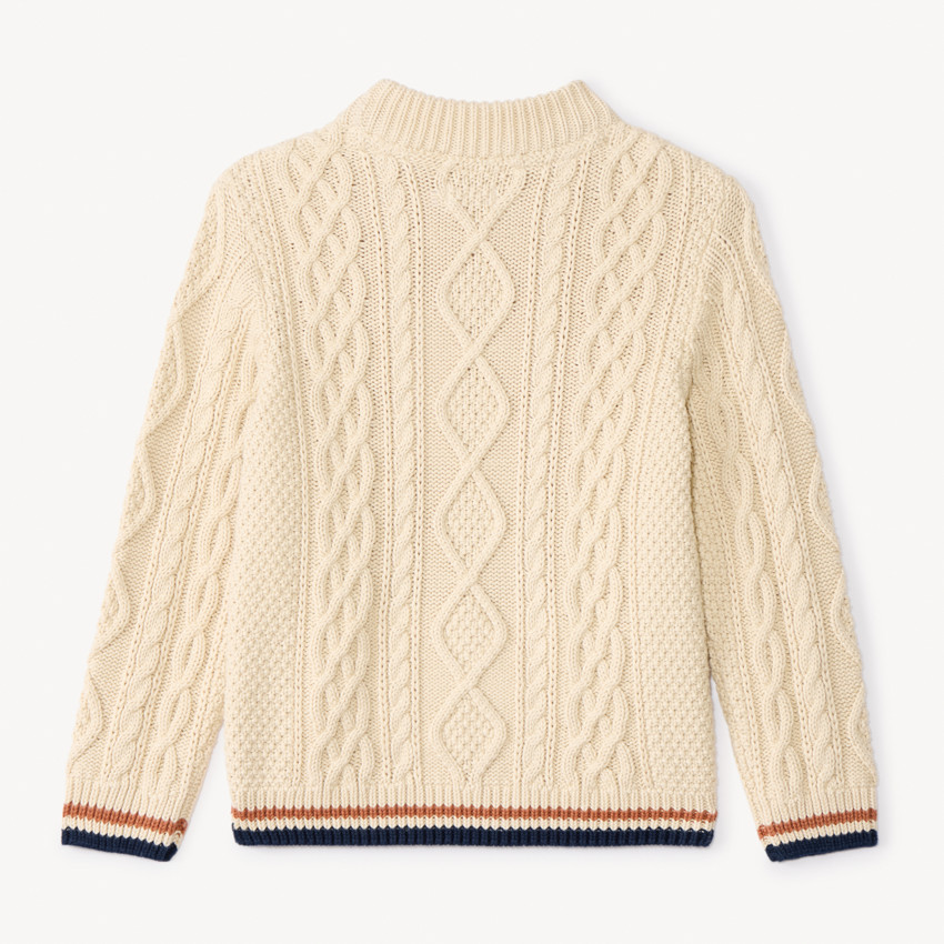 Jersey de punto liso con efecto trenzado y ribete de color para niño 