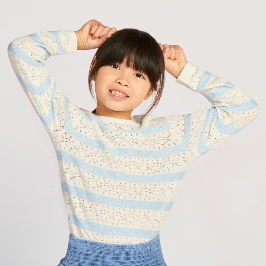 Jersey de punto calado y rayas para niña 