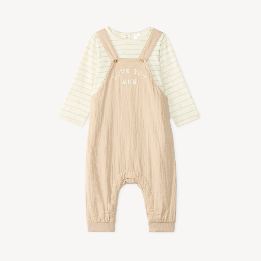 Conjunto de bebé niño: peto + camiseta de manga larga con diseño de osito. 