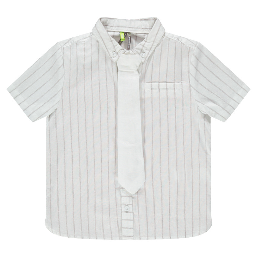Camisa de manga corta de algodón con rayas y corbata 