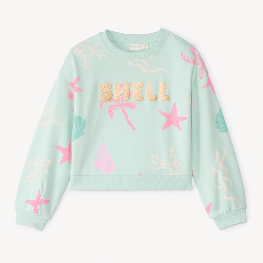 Sudadera oversized de felpa con estampado de purpurina para niña. 