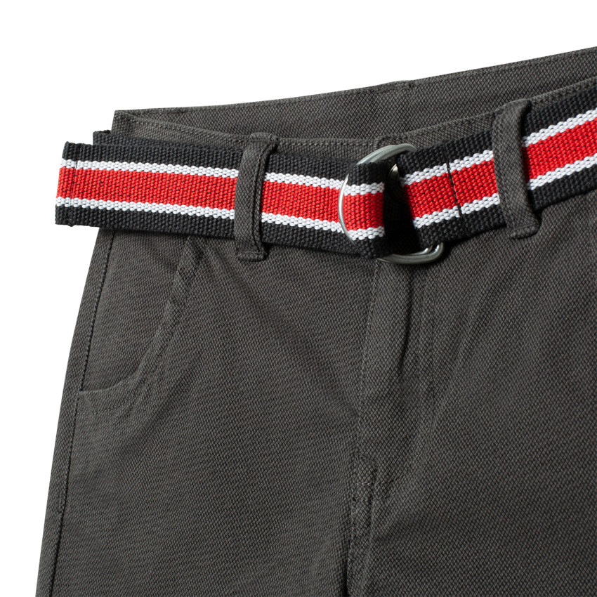 Pantalon droit en toile à ceinture rayée amovible 