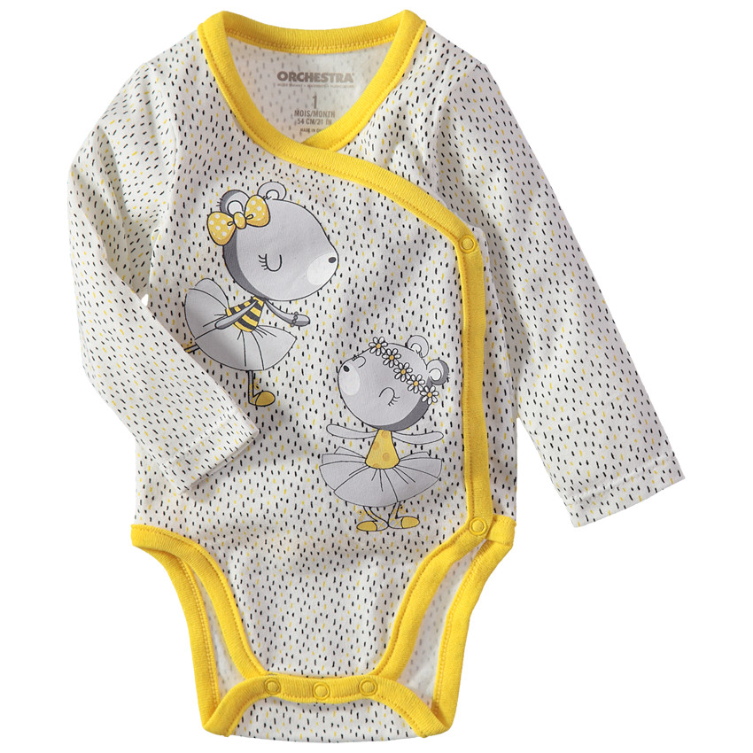 Juego de 2 bodies de manga larga con estampados/lisos con ratoncitos 