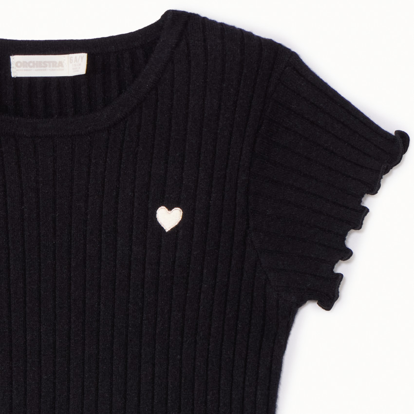 Jersey de manga corta de punto con bordado para niña 