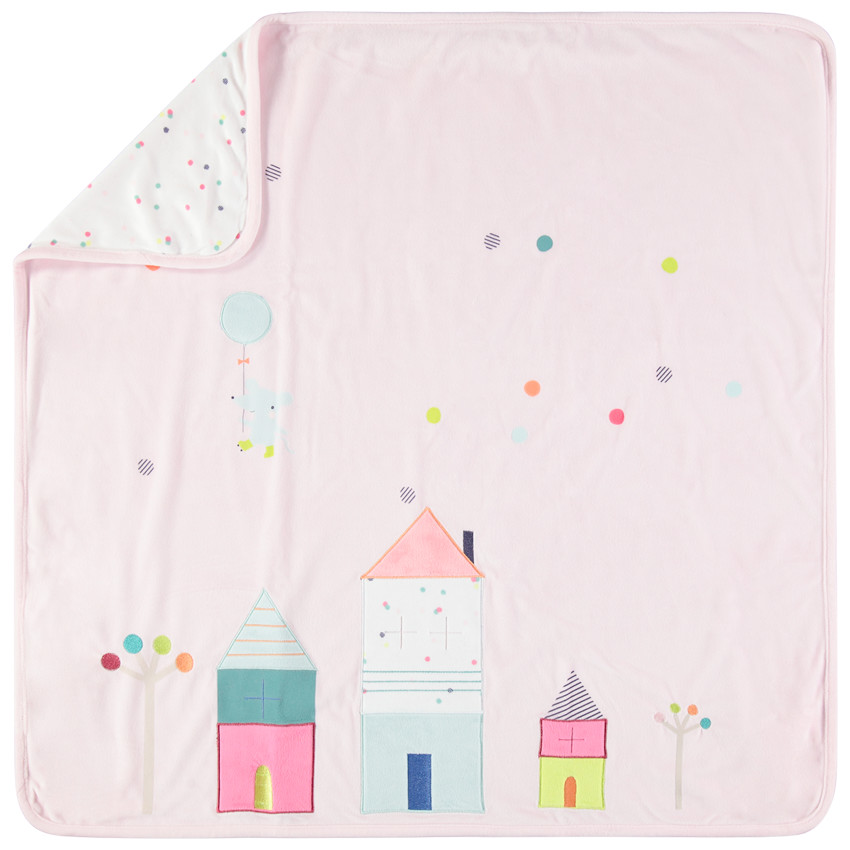 Manta de terciopelo con estampado de lunares y casas bordadas  Additional Manta de terciopelo con estampado de lunares y casas bordadas