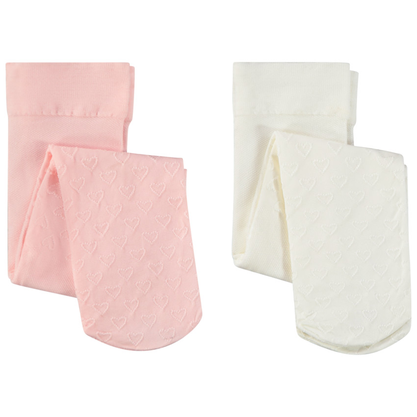 Pack de 2 pares de leotardos finos con estampado para niña 