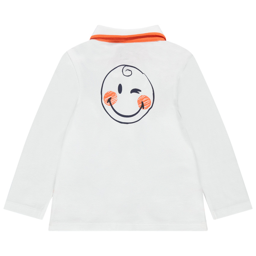 Polo de manga larga de algodón ecológico con estampado y parches Smiley 