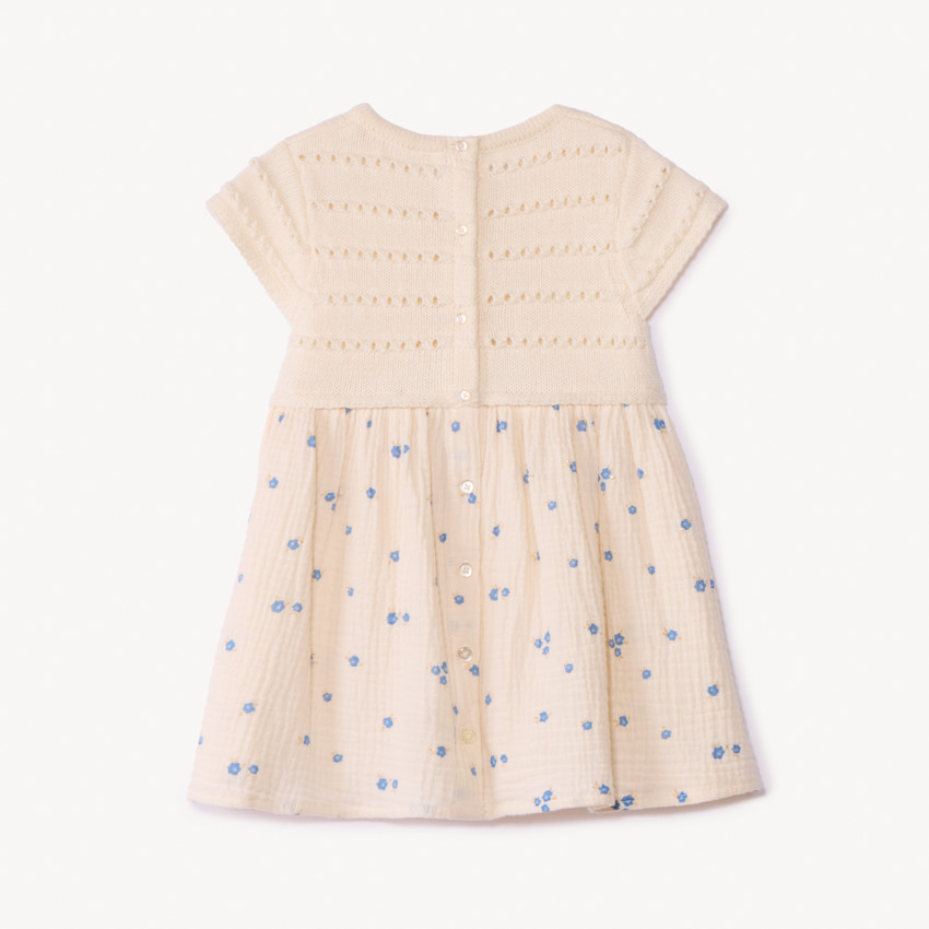 Vestido de manga corta efecto 2 en 1 de dos materiales para bebé niña 