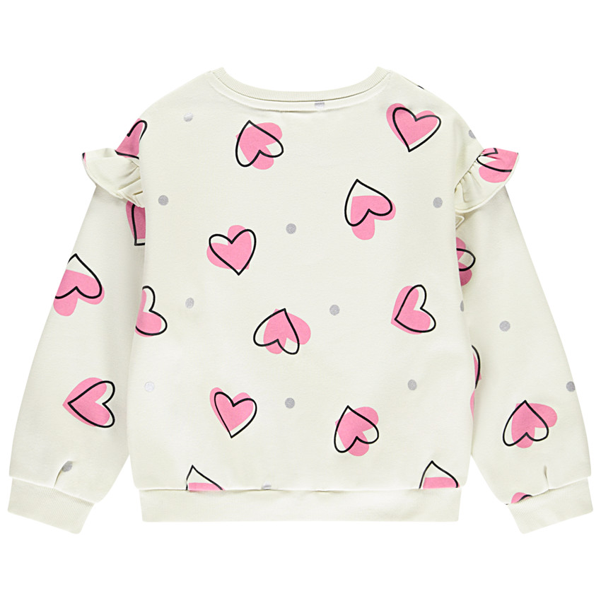 Sudadera semi-oversize estampada con corazón y volantes para niña 
