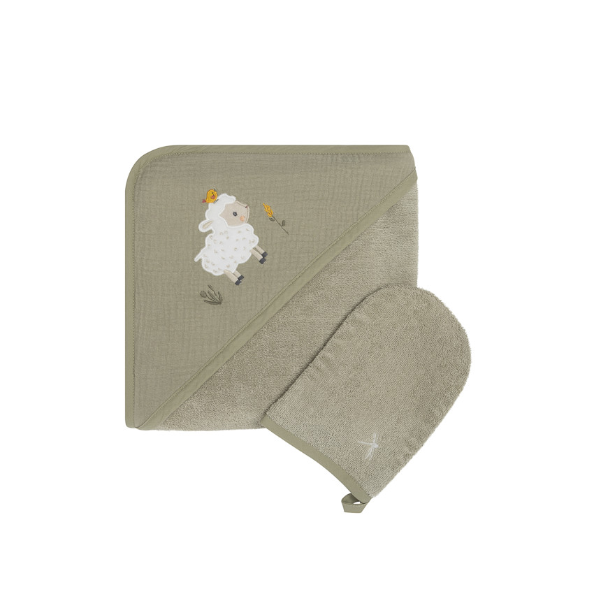 Set de baño con capa y toalla de mano La Vida en la Granja verde 