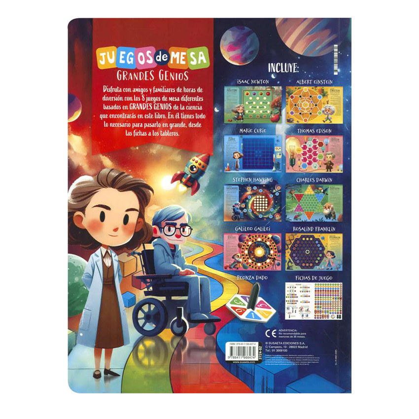Libro con juegos de mesa Grandes Genios +6 años 