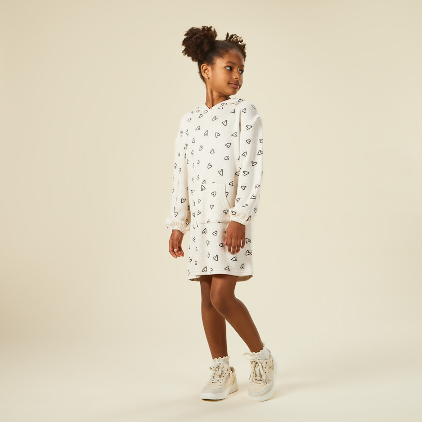 Vestido sudadera con capucha y estampado de corazones para niña 