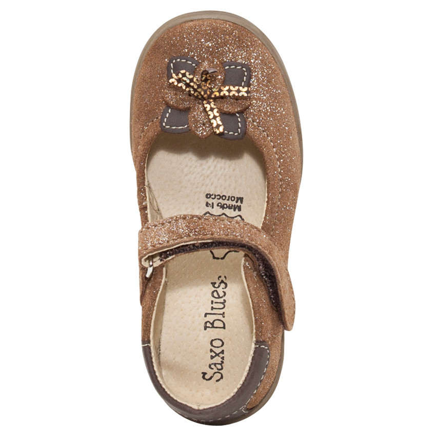 Merceditas de cuero con brillo y parche de estrella 