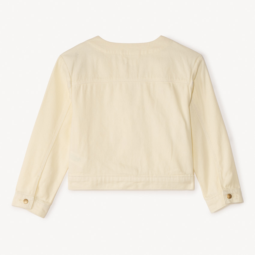 Chaqueta de denim lisa con bordado para niña. 