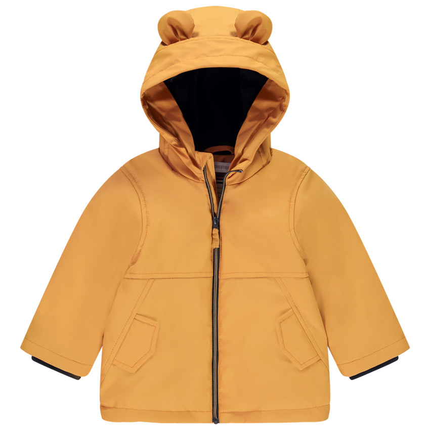Parka de goma forrada de terciopelo con capucha divertida para bebé niño 