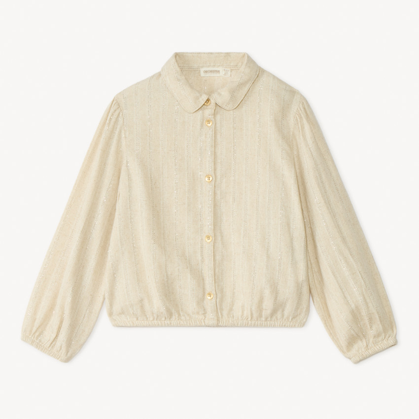 Camisa de manga larga de tela a rayas plateadas para niña 