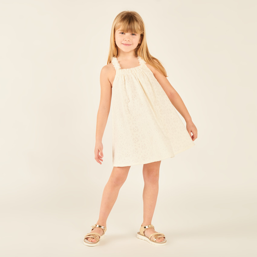 Vestido de tirantes de bordado inglés para niña 