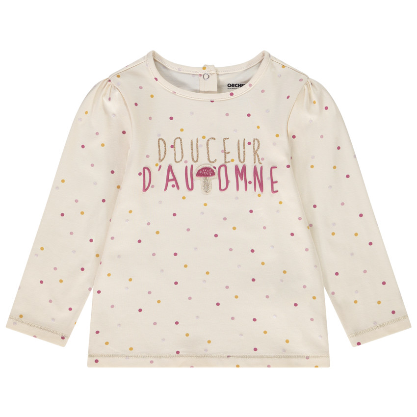 T-shirt manches longues en jersey imprimé pois et print pour bébé fille Main T-shirt manches longues en jersey imprimé pois et print pour bébé fille