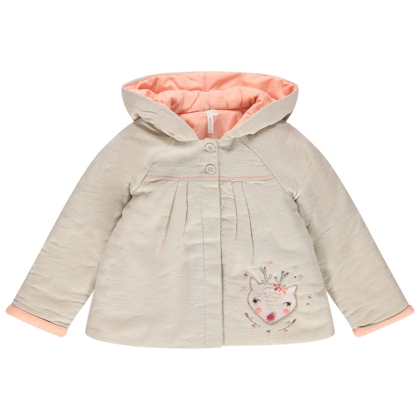 Manteau en coton à capuche pointue et faon brodé 