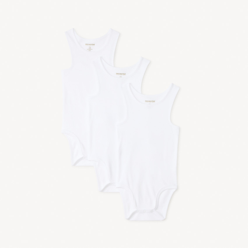 Pack de 3 bodies lisos en punto canalé para bebé niño 