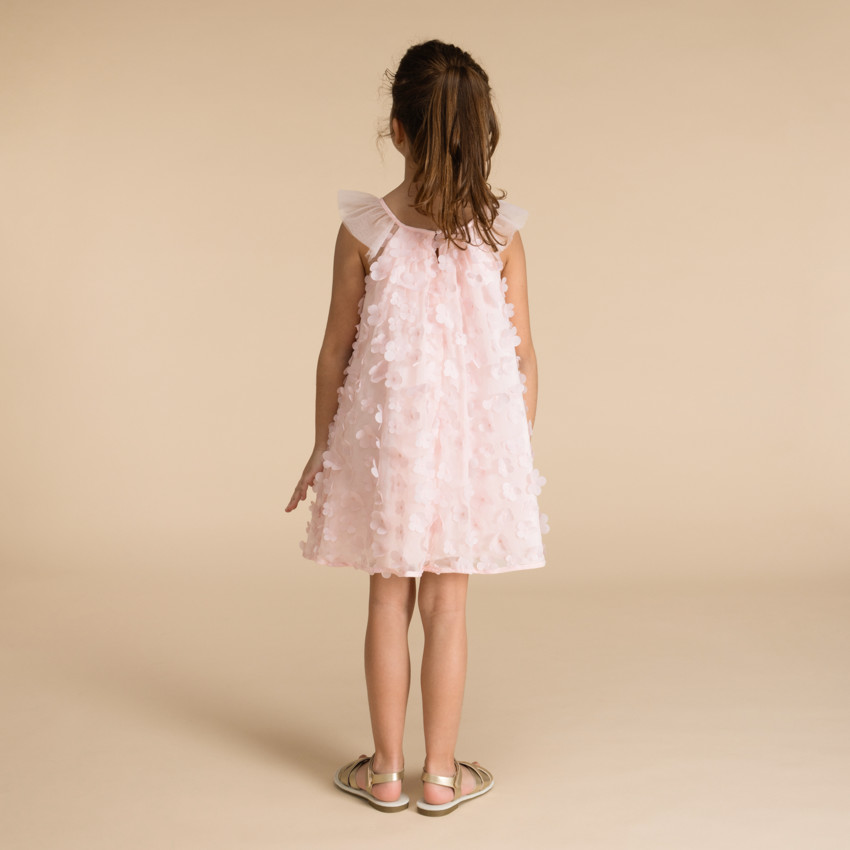 Robe de ceremonia en tul con flores 3D para niña 