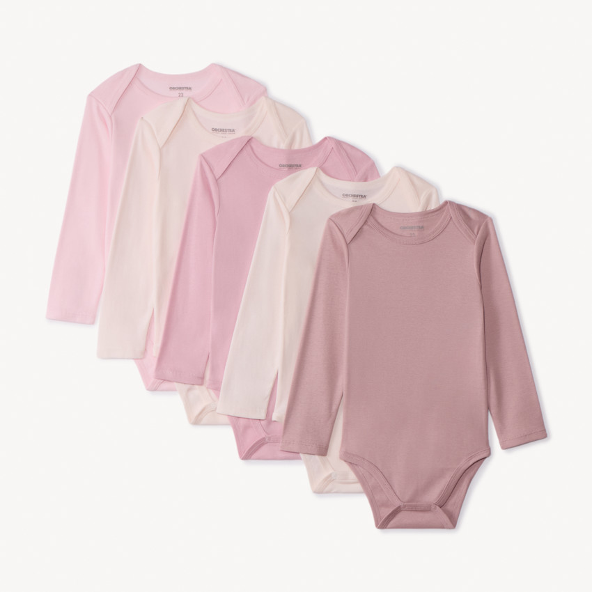 Pack de 5 bodies de manga larga para bebé niña 