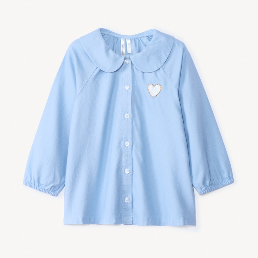 Tunique style chemise manches longues à cœur brodé pour bébé fille  