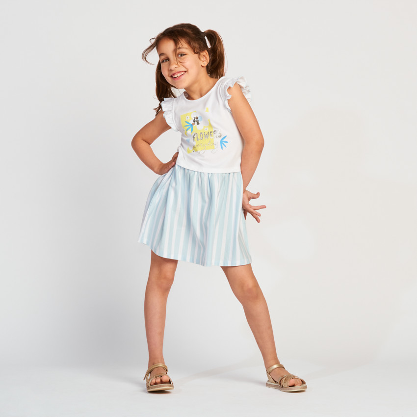 Vestido de manga corta efecto 2 en 1 con rayas niña 
