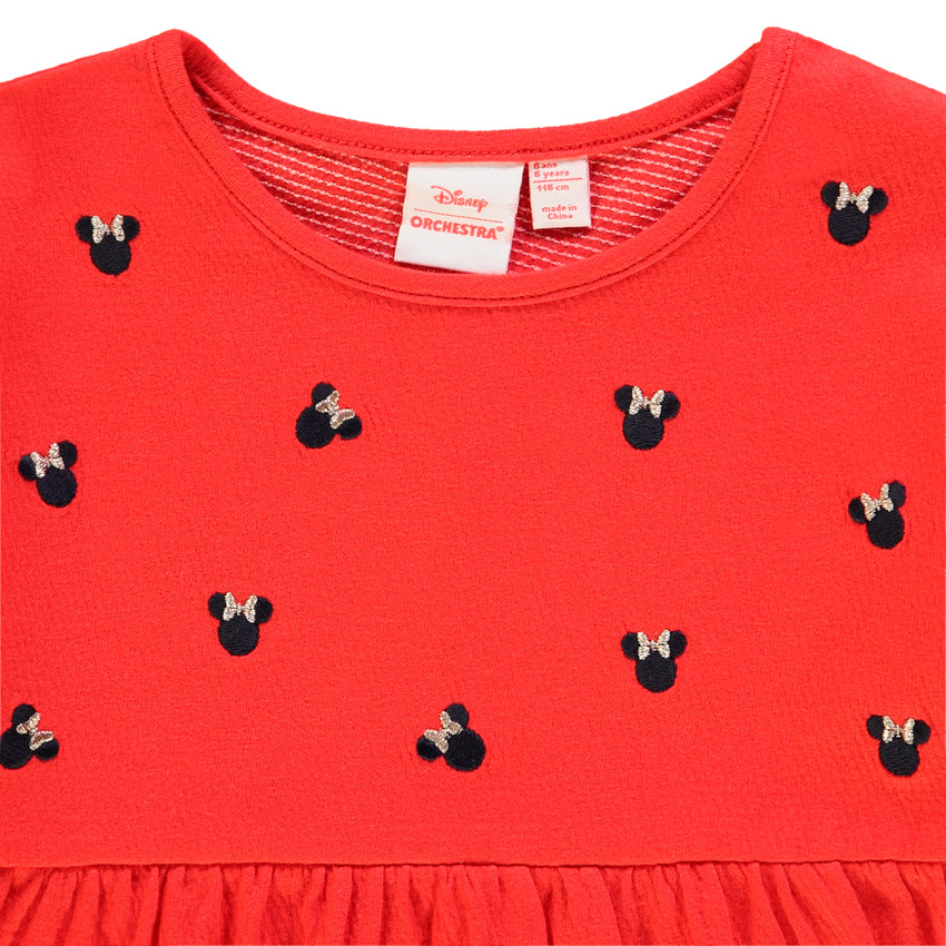 T-shirt manches longues rouge à broderies Minnie Disney 