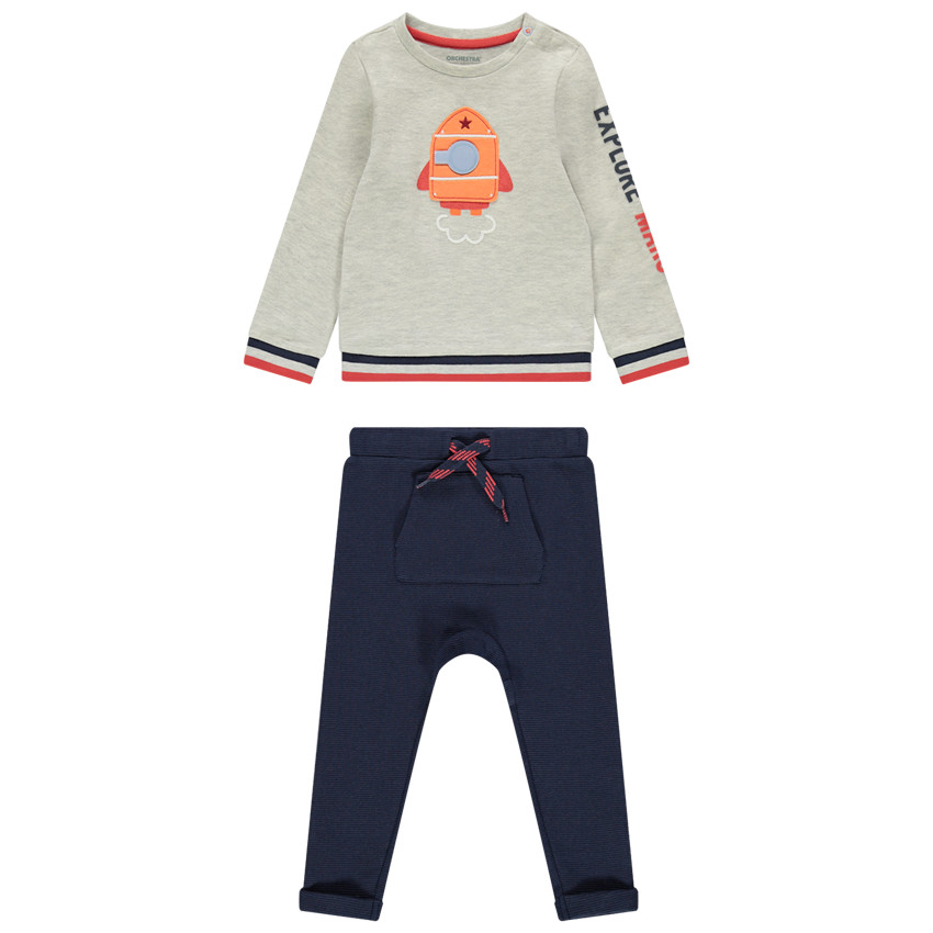 Jogging de felpa motivo cohete y bolsillos canguro  