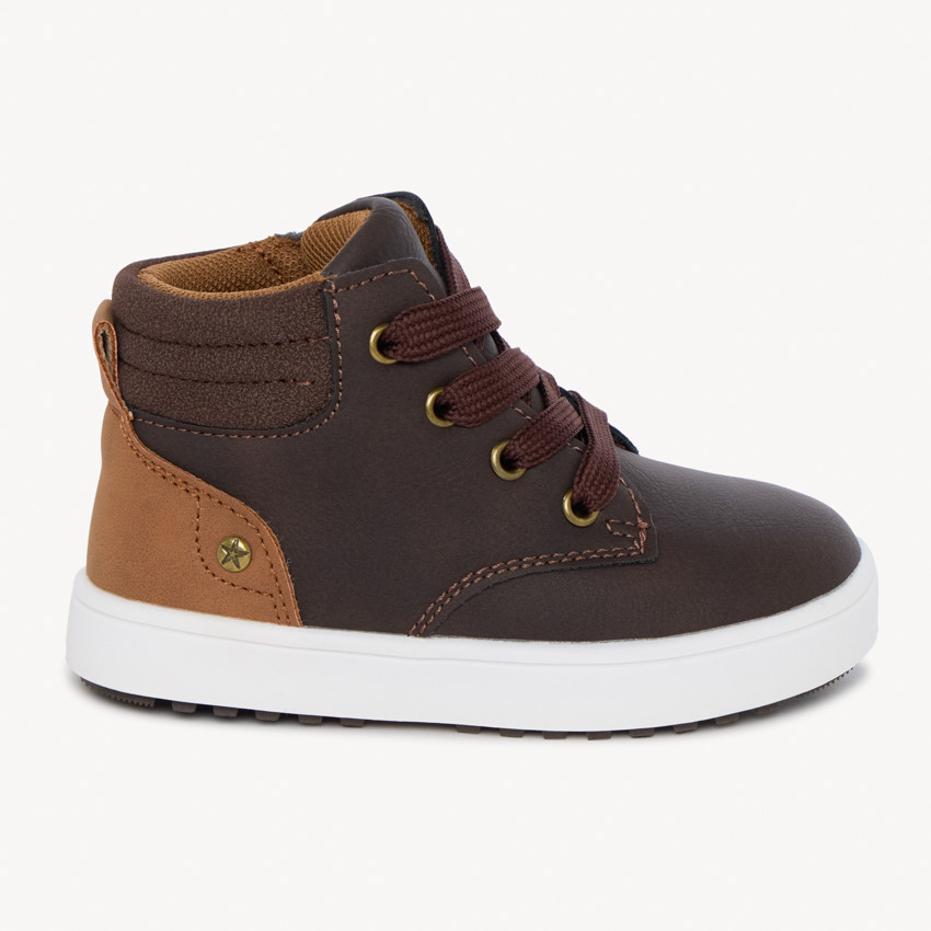 Botines marrón oscuro con cordones y cremallera para bebé niño 