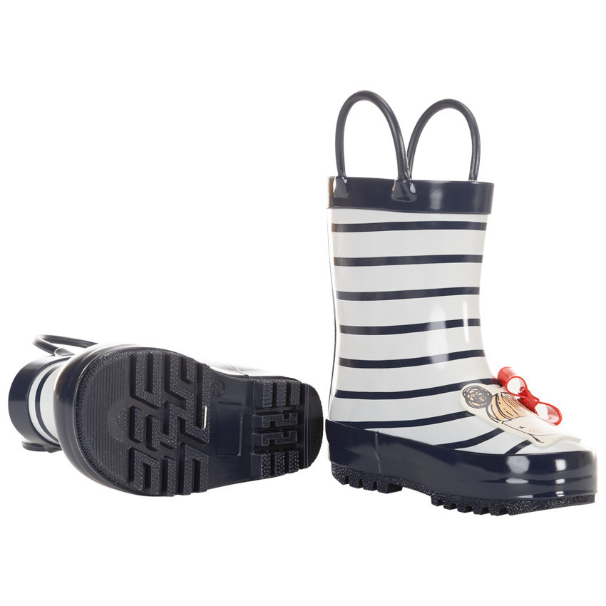 Botas de agua a rayas con asas y parche de fantasía para niña 