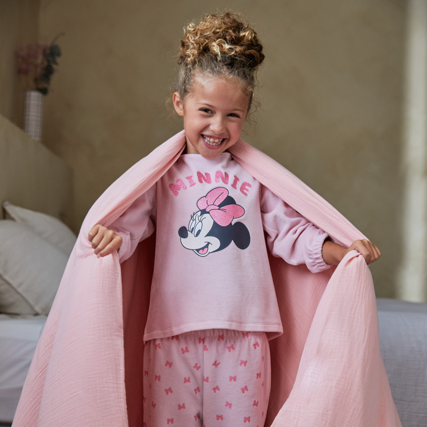 Conjunto de pijama de terciopelo de 2 piezas para niña con estampado de Minnie. 