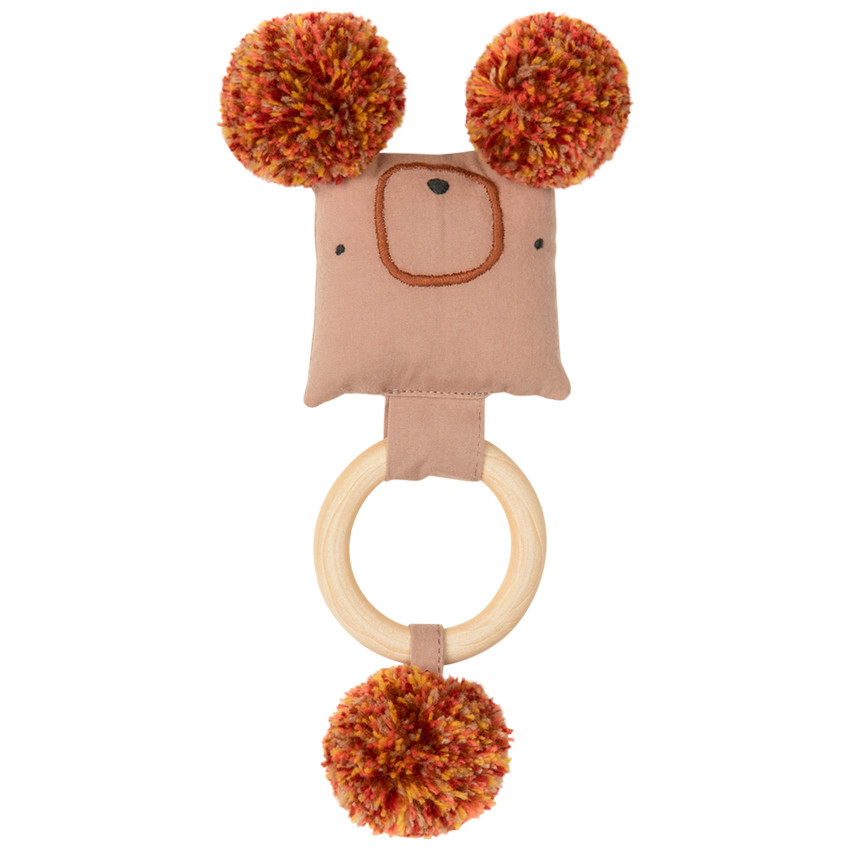 Hochet tête d'animal et anneau en bois Main Hochet tête d'animal et anneau en bois