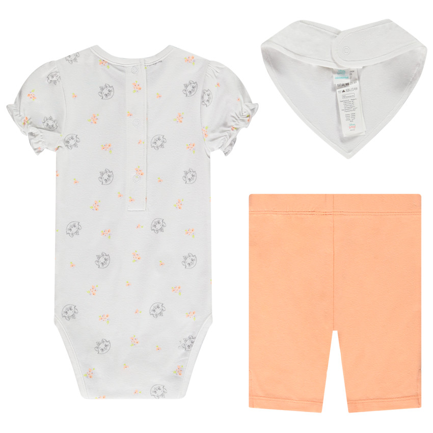 Conjunto 3 piezas body de jersey + corsario + babero Marie Disney para bebé niña 