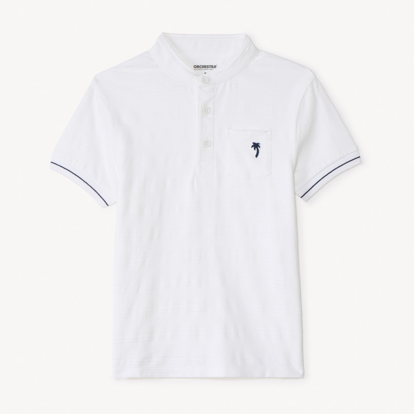 Polo de manga corta con cuello mao y bordado de palmera para niño. 