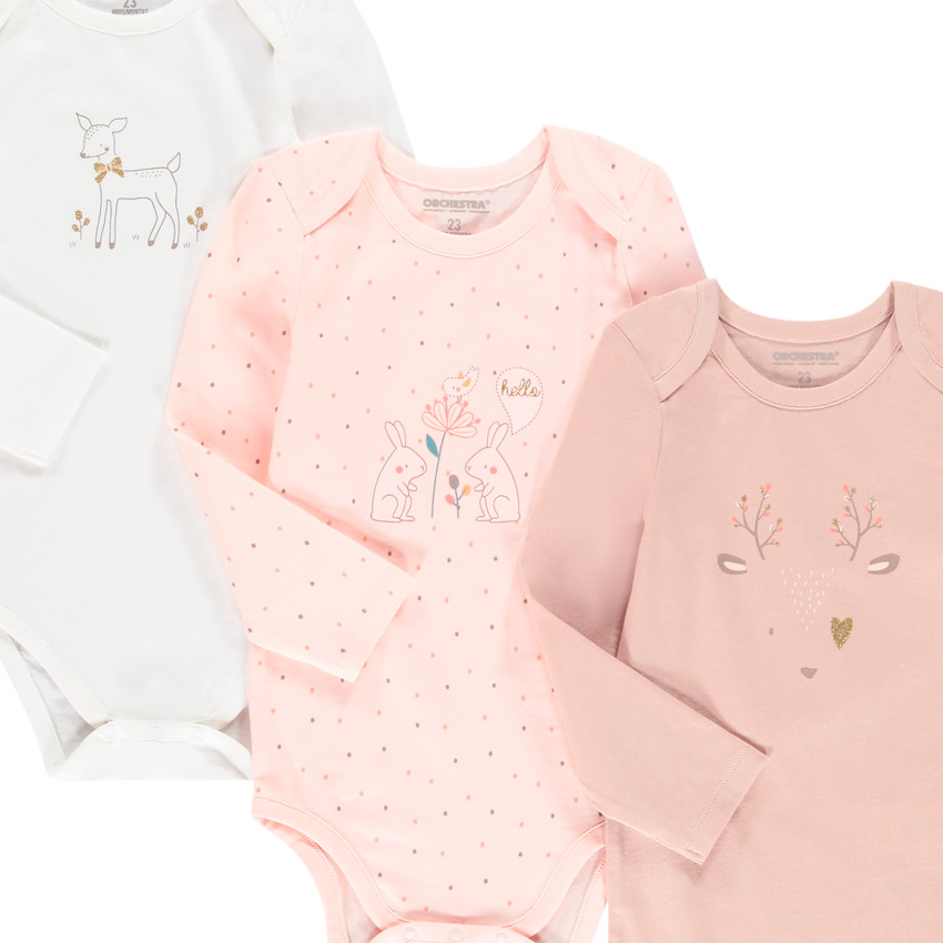 Pack de 7 bodies de manga larga de algodón orgánico para bebé niña 