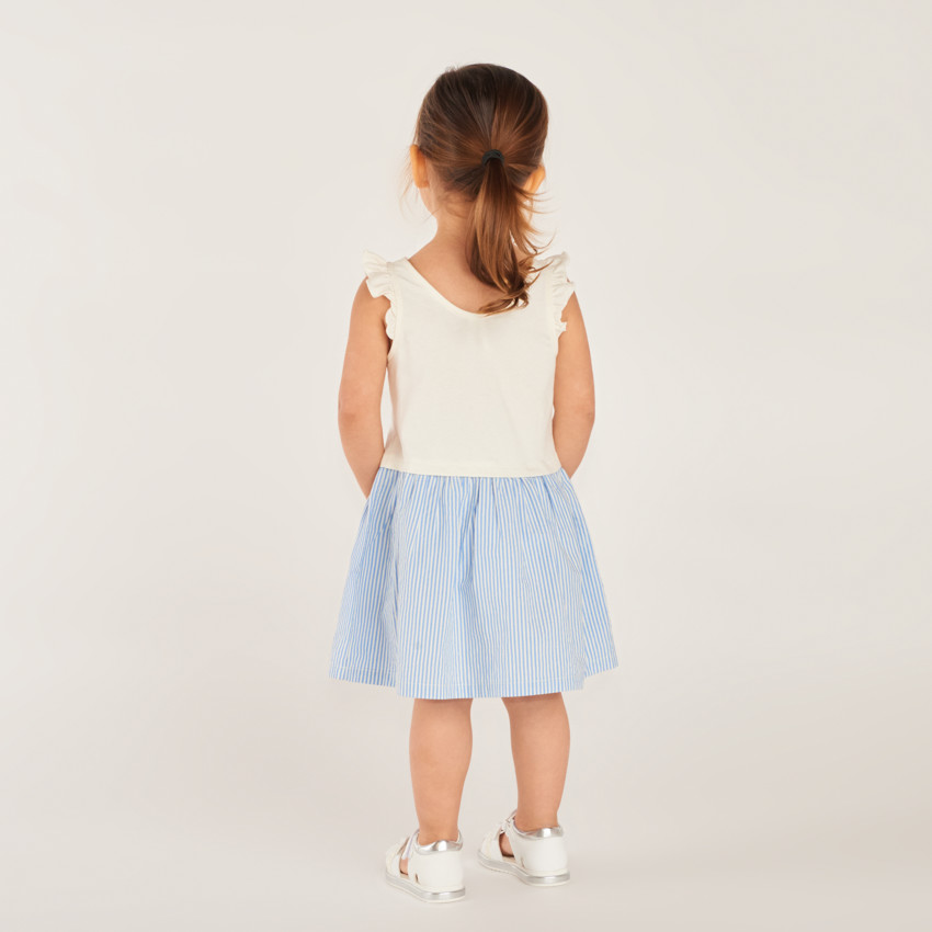 Robe sin mangas 2 en 1 con estampado divertido y falda a rayas para niña bebé. 
