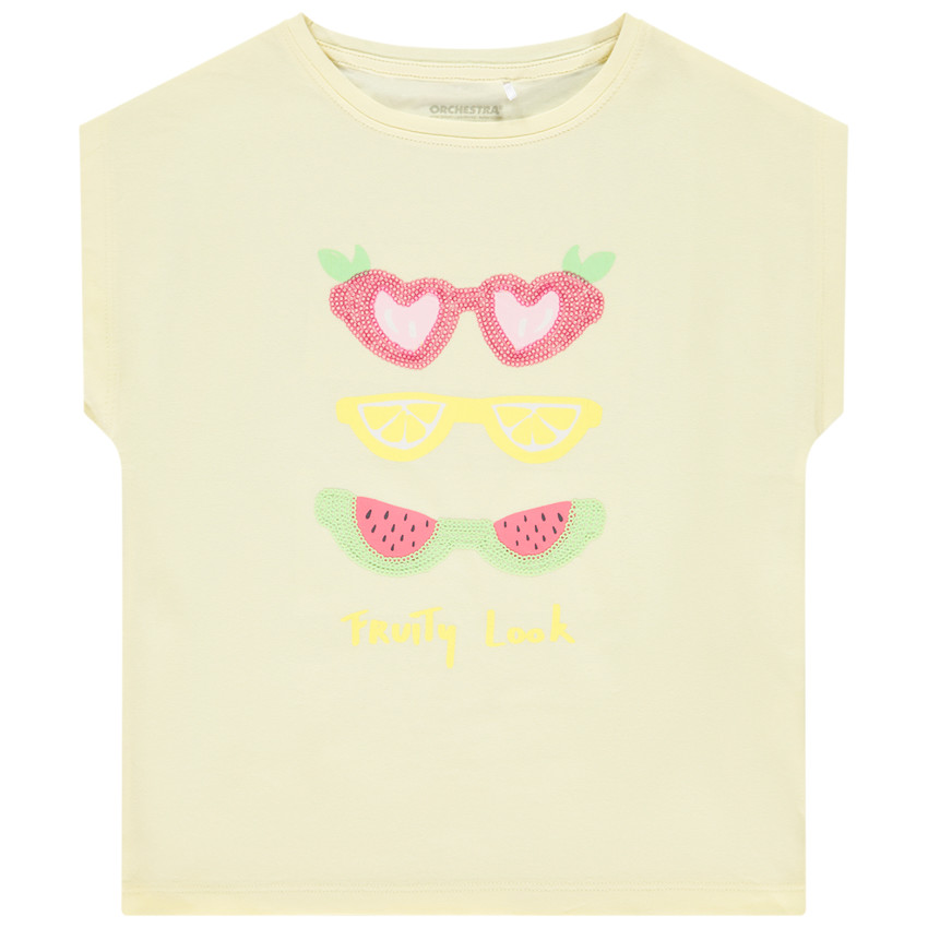 Camiseta de manga corta con estampado de lentejuelas para niña 