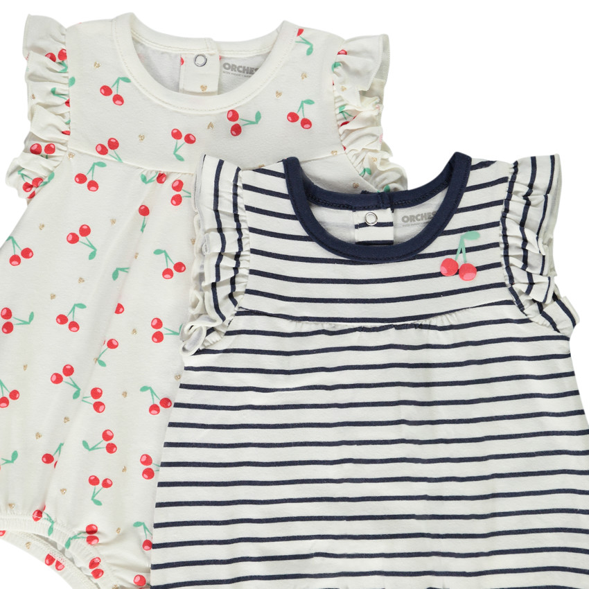 Lote de 2 monos cortos de punto de jersey para bebé niña 