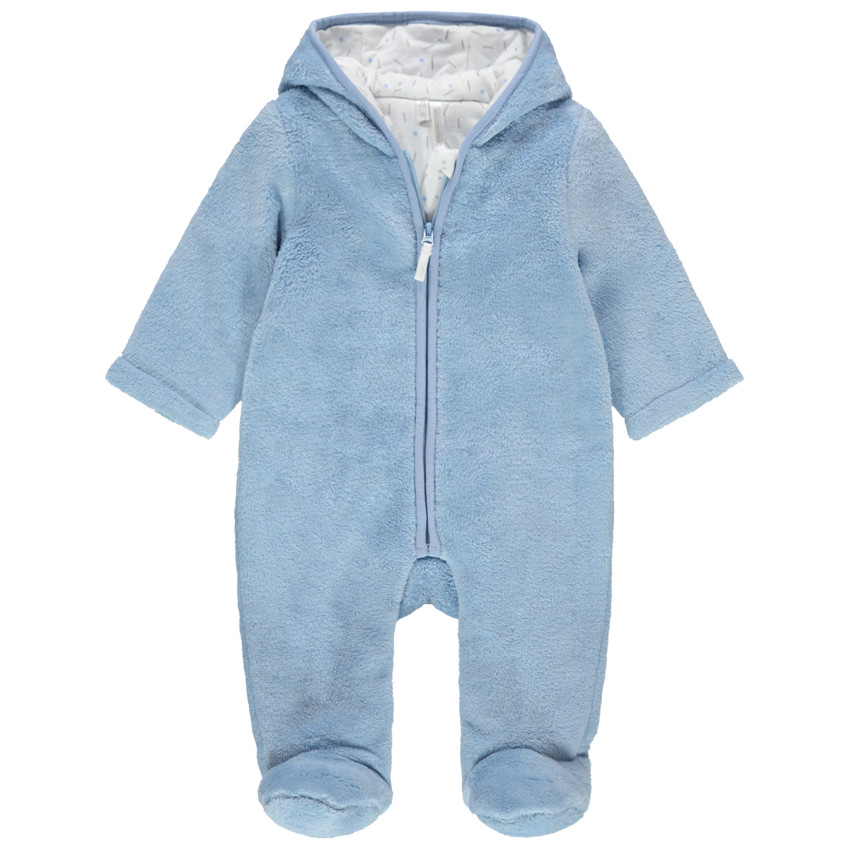 Mono de borreguillo azul con capucha y orejas con forro de punto  