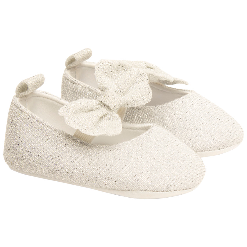 Merceditas de tela con lazo y tira elástica para bebé niña 