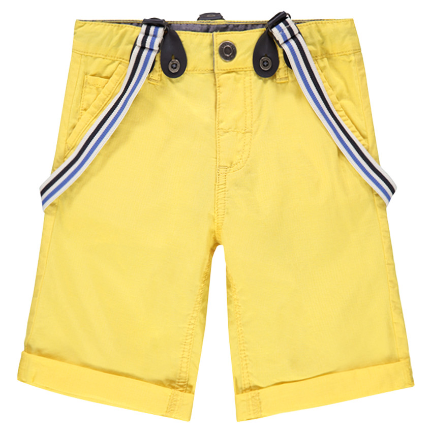 Bermudas amarillas con tirantes de rayas desmontables  