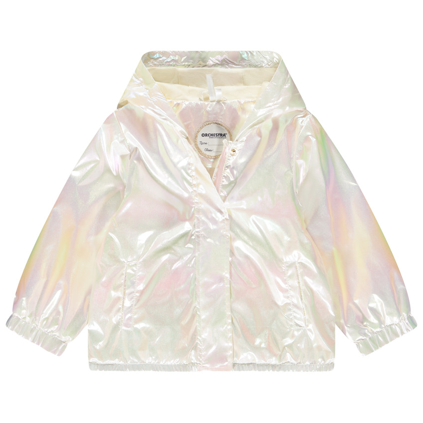 Chaqueta cortavientos iridiscente con capucha para niña. 