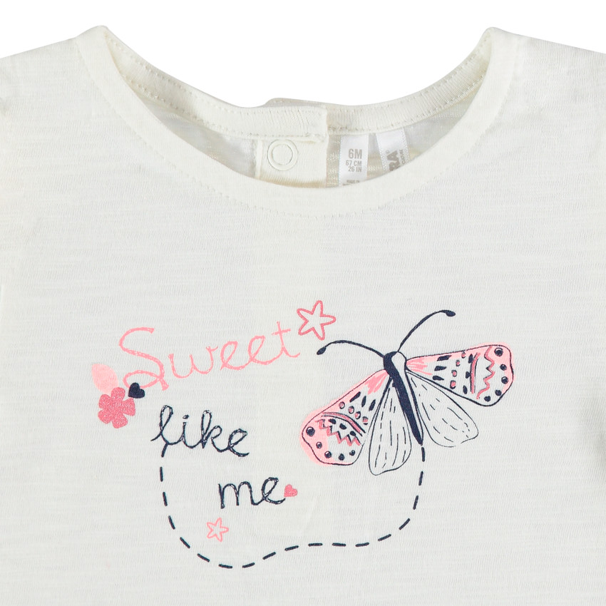 Camiseta de manga larga con solapas con volantes y mariposa estampada 