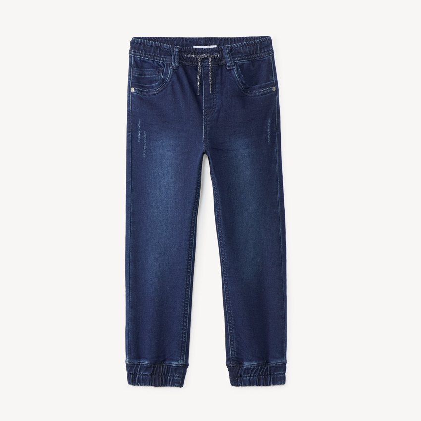 Pantalón jogger estilo jean de denim con cintura y tobillos en rib niño 