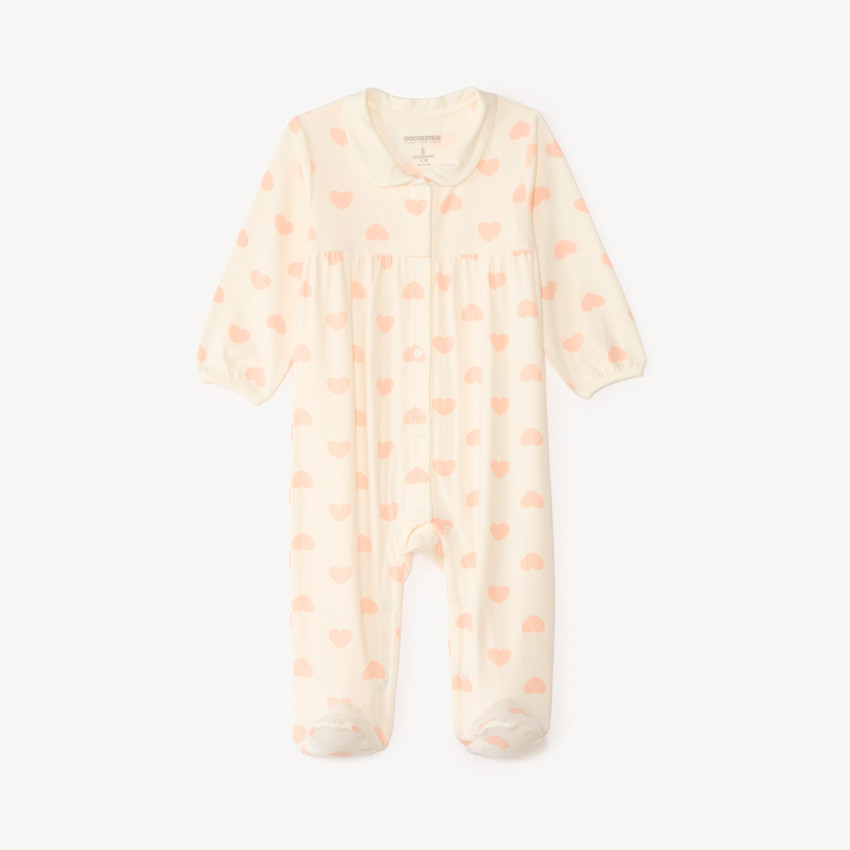 Pijama de manga larga de jersey con estampado de corazones para niña. 